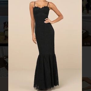 Lulus Black Lace Bustier Trumpet Maxi Dress XS